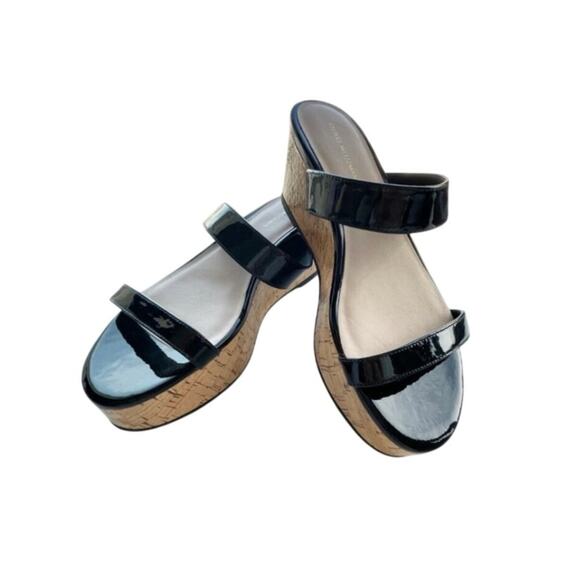 Stuart Weitzman Boardwalk Wedge Slide Sandal Sz 7.5 Black Leather Flat Platform - Picture 5 of 8